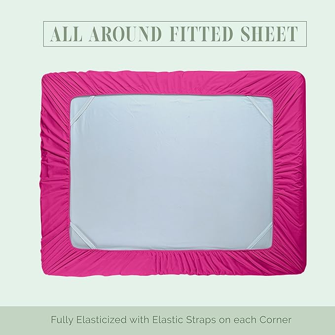 Elegant Comfort 1500 Premium Hotel Quality 18-24 Inches Deep - Extra Deep Pocket Single Fitted Sheet for High Mattress, Luxury and Softest, Smart Pocket - Wrinkle Free, Queen, Pink