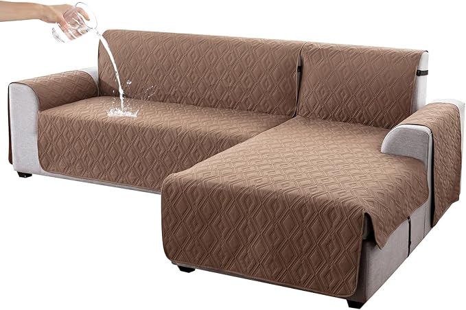 Genina Sectional Couch Covers for Dogs L Shaped Sofa Covers Chaise Lounge Cover Reversible Couch Covers for Sectional Sofa L Shape Furniture Protectors Cover for Pets, Kids (Brown, Small)