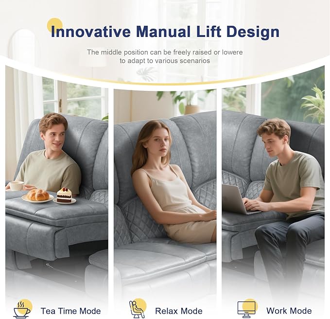 3+1 Manual Recliner Sofa, Maximum Load Capacity 1800lbs & Ergonomics Design, Multi-Functional Middle Seat & Home Theater Seating with Removable Armrest and Storage for RV Living Room (PU,Grey)