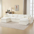 146''Cloud Boneless Sectional Couch, Modular Sectional Sofa Deep Seat with 2 Ottomans, Oversized Upholstered Convertible Comfy 6 Seater Chenille Sofa U Shape Couches for Living Room, Beige