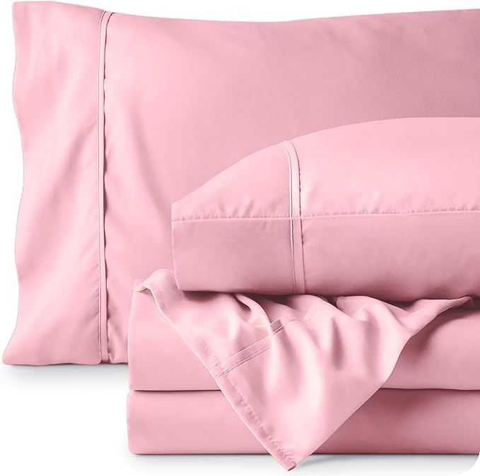 Bare Home Full Sheet Set - 1800 Ultra-Soft Microfiber Full Bed Sheets - Double Brushed - Deep Pockets - Easy Fit - 4 Piece Set - Bedding Sheets & Pillowcases (Full, Light Pink)