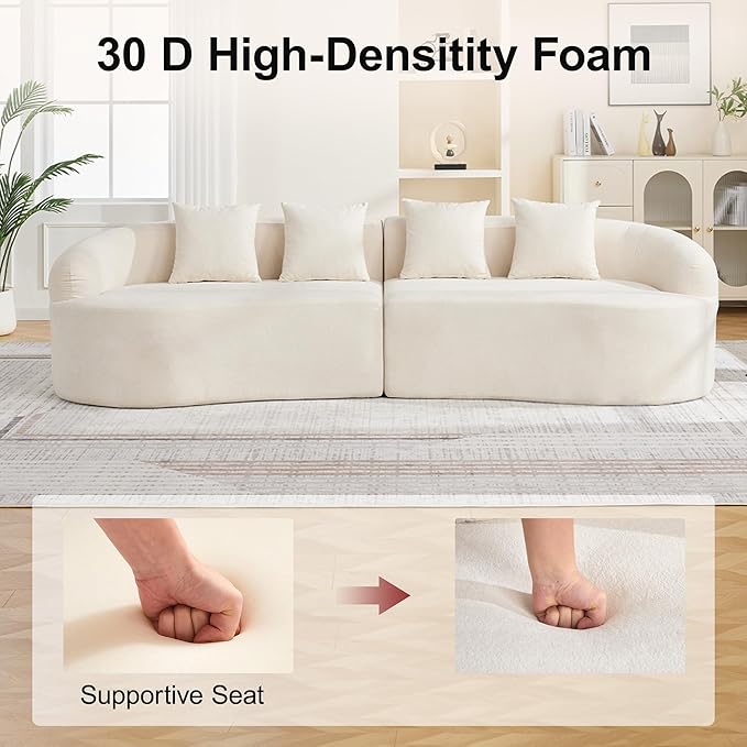110.2" Curved Boneless Couch, Oversized Cloud Sofa with 4 Pillows, Modern 4 Seater Modular Sectional Sofa, Boneless Sectional Couches for Living Room, Curved Foam Couch, Beige