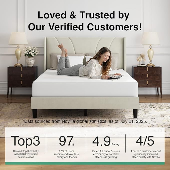 Novilla Bed Frame Queen Size, Queen Bed Frame with Headboard, Velvet Upholstered Wing Side Headboard, No Box Spring Needed, Heavy Duty Feet, Easy Assembly, White Velvet