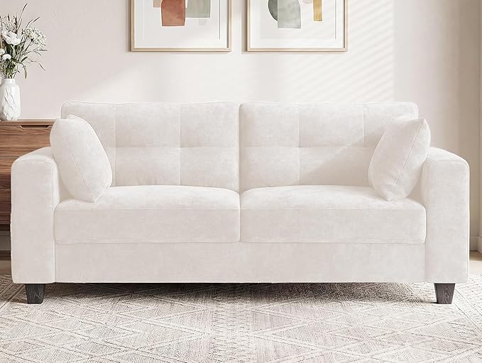 70" Loveseat Sofa for Living Room, Modern Chenille Cloud Couch with USB/Type-C Charging Ports, Side Pockets, Removable Cover, Wide Armrests, Small Couch for Small Space, Easy Assembly, Beige