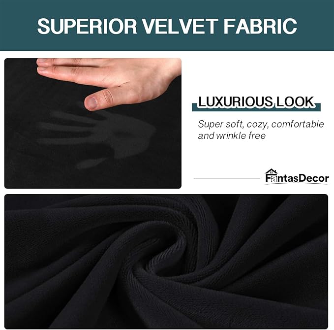 FantasDecor 2 Piece Chair Sofa Covers Velvet for Living Room Slipcovers with Individual Cushion Elastic Furniture Protector for Pets, Machine Washable (Armchair, Black)