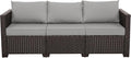 WAROOM Patio Couch PE Rattan 3-Seat Outdoor Sofa Brown Wicker Furniture Set Deep Seating with Anti-Slip Grey Cushion