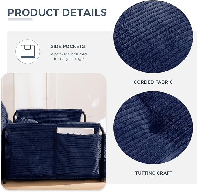 MAXYOYO Adjustable Floor Sofa Couch with Pillow, Multi-Functional Bean Bag Bed, 5-Position Foldable Lazy Sofa Sleeper Bed with Armrest, Versatile Floor Seating for Reading Gaming, Navy, Single
