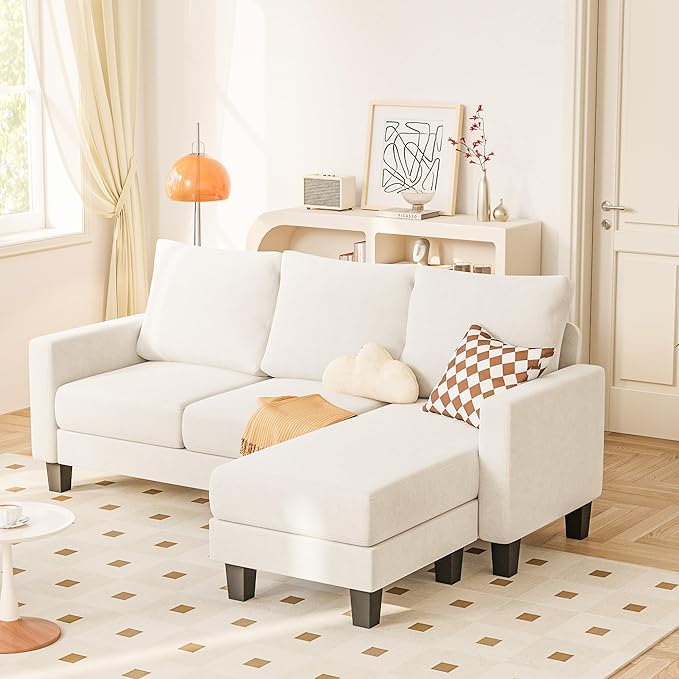 YESHOMY Small Couches for Living Room, Modern Sectional Couch, Comfy Sofa with L-Shaped Chaise, Convertible Sofas with Ottoman and Side Pockets for Small Space, Beige
