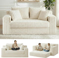 3-in-1 Convertible Sofa Bed: Boneless Loveseat Sleeper & Folding Couch Bed with 4 Pillows & Detachable Cushion,Furry Futon Couch for Bedroom,Apartment,Office and Living Room, No Assembly,Beige