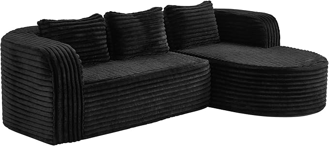 Hobestluk 96" Cloud Sectional Couch Modern Boneless Couch 3 Seater with Oversized Chaise L Shaped Modular Sofa Couches for Living Room Apartment No Assembly Required (Stripe Black,Right Facing Chaise)