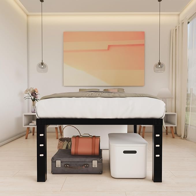 HOBINCHE 18 Inch Metal Twin XL Bed Frame No Box Spring Needed - Easy Assembly Heavy Duty Noise Free Narrow Bedframes - Single Black Basic Steel Slats Platform with Storage
