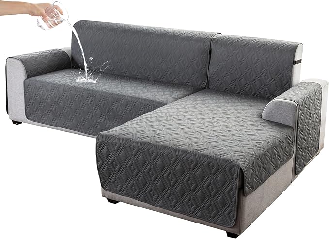 Genina 100% Waterproof Sectional Couch Covers for Dogs Reversible Couch Covers for Sectional Sofa L Shaped Sofa Slipcover Furniture Protectors Cover for Pets, Kids (Dark Gray, Large)