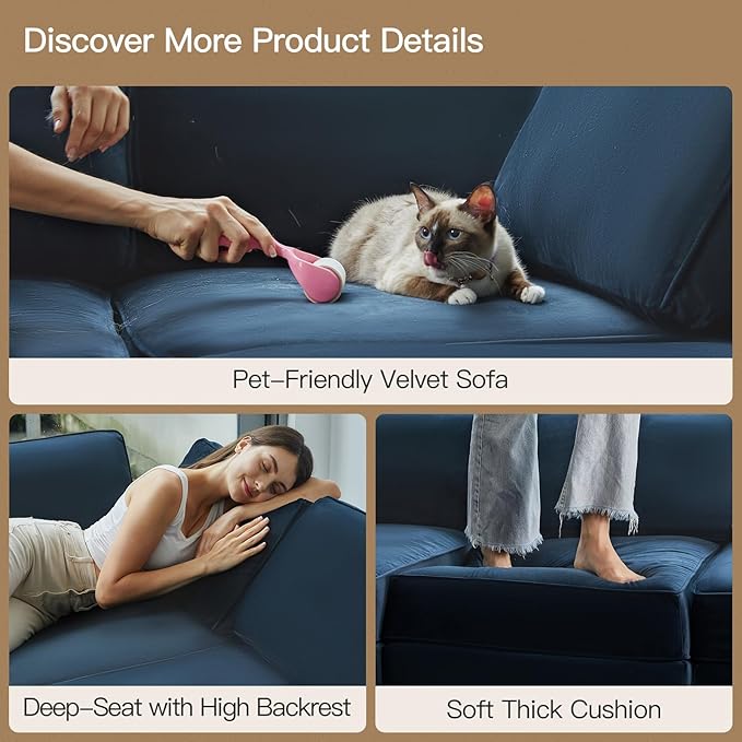 Belffin Modular Sectional Sofa with Ottomans Velvet Reversible Sleeper Sectional Sofa with Chaise Modular Sleeper Sofa Bed with Storage Seat Blue