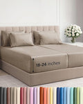Extra Deep Split King Sheet Set - 7 Piece Breathable and Cooling Sheets - Hotel Luxury Bedding for Women, Men, Kids & Teens - Secure Fit - Soft and Wrinkle Free - Extra Deep Pockets - Heathered Beige