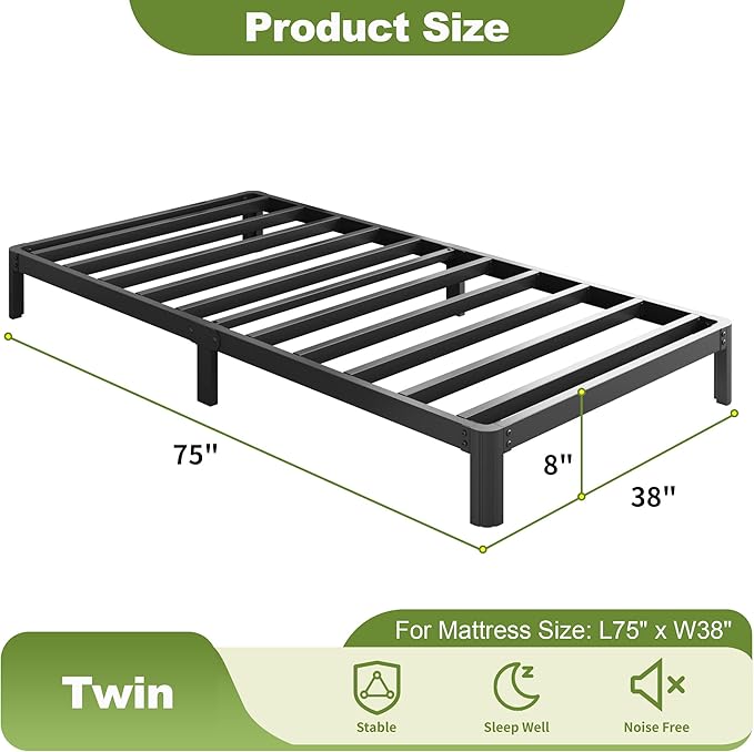 Yicensen 8 Inch Twin Bed Frames No Box Spring Needed, Heavy Duty Metal Twin Size Platform Bed Frame with Rounded Corner Legs, Easy Assembly, Noise Free, Black
