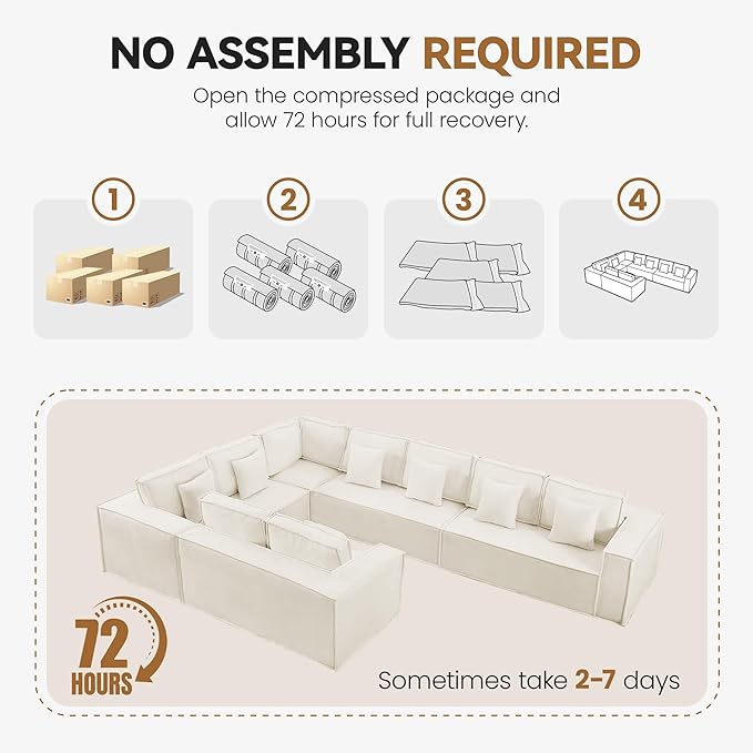 167'' Boneless Chenille U Shaped Couch, Oversized Modular Sectional 9 Seater Sofa, Modern Deep Seat Corner Cloud Compressed Couch, No Assembly Sleeper Sofa with Chaise for Living Room, Beige