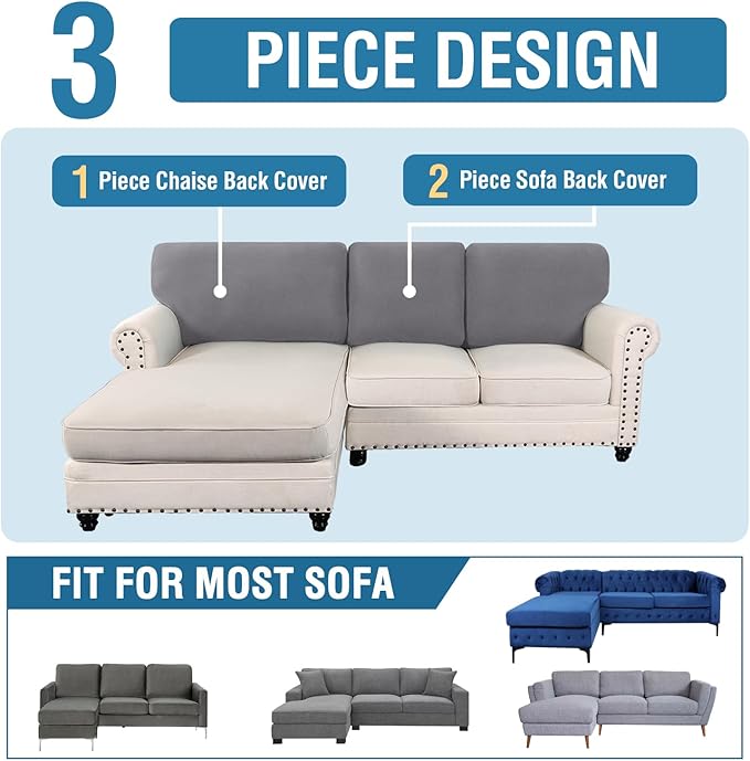 H.VERSAILTEX Backrest Cushion Covers Sectional Couch Back Cushion Covers for Sectional Sofa Set for Both Left/Right Couch (Back Only: 1 Chaise + 2 Sofa, Dove)