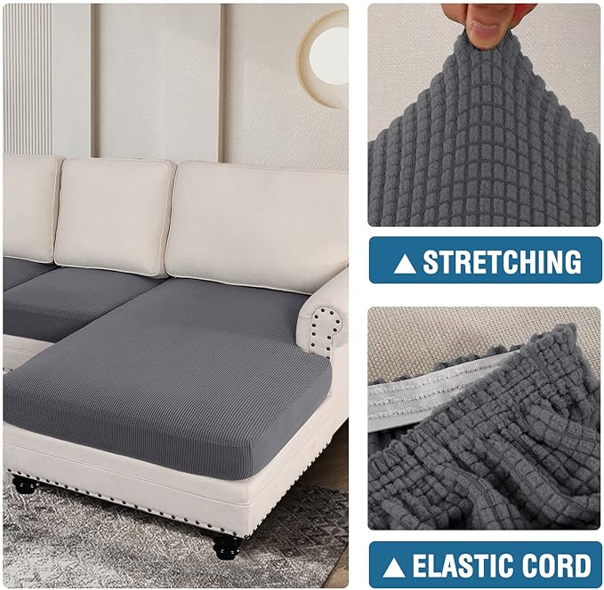 H.VERSAILTEX Sectional Couch Covers 4 Pieces Sofa Seat Cushion Covers L Shape Separate Cushion Couch Chaise Cover for Both Left/Right Sectional Couch (Seat Only: 1 Chaise + 3 Sofa, Grey)