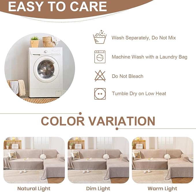 OstepDecor Sectional Couch Covers 2 Pieces, L Shaped Couch Cover Blanket, Sectional Sofa Cover Washable, Chaise Lounge Sofa Slipcovers Pet Furniture Protector for Dogs (71"x102"+71"x118", Khaki)