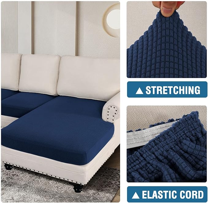 H.VERSAILTEX Sectional Couch Covers 4 Pieces Sofa Seat Cushion Covers L Shape Separate Cushion Couch Chaise Cover for Both Left/Right Sectional Couch (Seat Only: 1 Chaise + 3 Sofa, Navy)