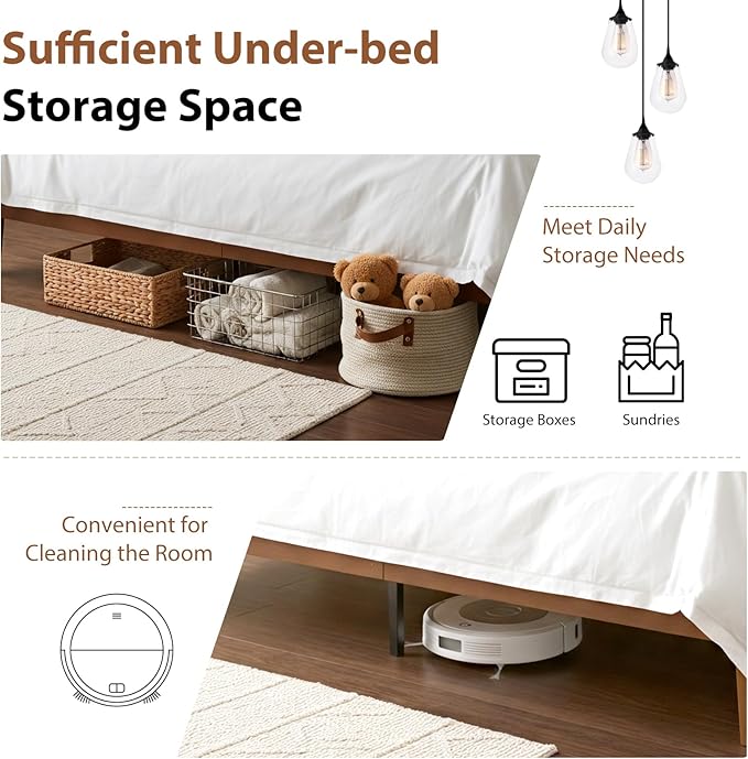 Sweetcrispy Solid Wood Bed Frame, King Size Bed Base with Wood Slat Support, Sturdy, Stylish & Noise-Free Design, No Box Spring Needed, Easy Assembly, Dark Brown