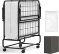 Giantex Twin Folding Bed with 5 Inch Mattress, Rollaway Guest Bed with Top Pillow, Storage Pocket & Metal Frame, Space-Saving Fold up Beds, Portable Roll Away Beds for Adults, 75" x 39"