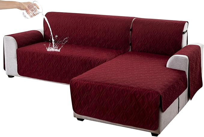 Genina Sectional Couch Covers for Dogs L Shaped Sofa, L Shape Lounge Cover Reversible Couch Covers for Sectional Sofa L Shape Furniture Protectors for Pets, Kids (Wine, Sofa Large)