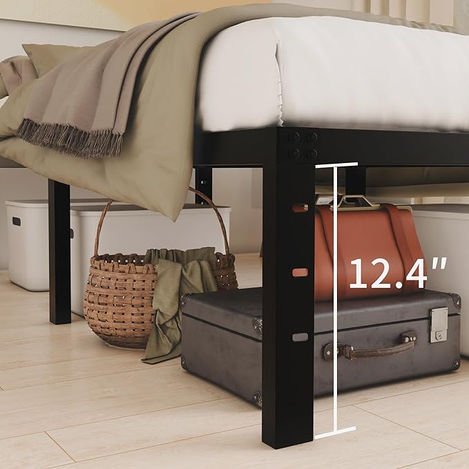 HOBINCHE 14 Inch Metal Twin Bed Frame No Box Spring Needed - Easy Assembly Heavy Duty Noise Free Narrow Bedframes - Single Black Basic Non Squeak Steel Slats Platform with Storage