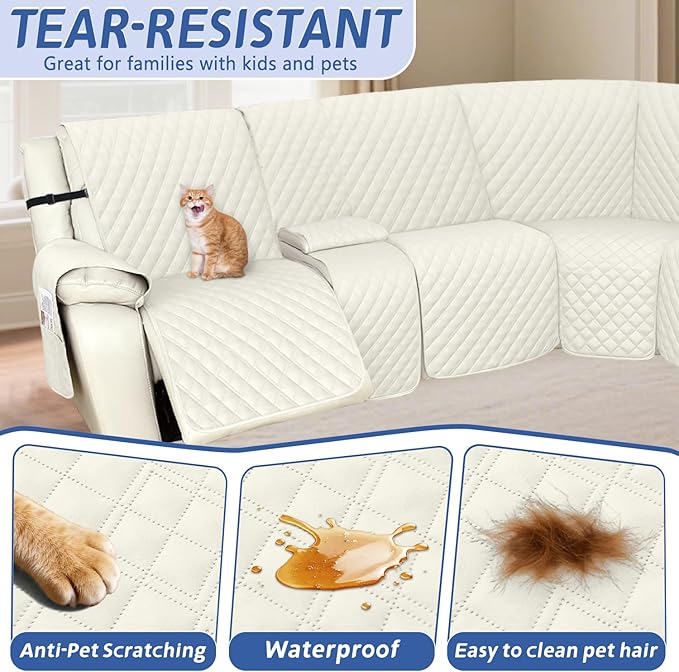 Arfntevss Recliner Sectional Couch Covers 1OO% Waterproof L Shape Sofa Cover for Reclining L Shaped Sectional Slipcover Dog Washable Corner Non Slip Middle Console Protector (1 Console, Cream White)