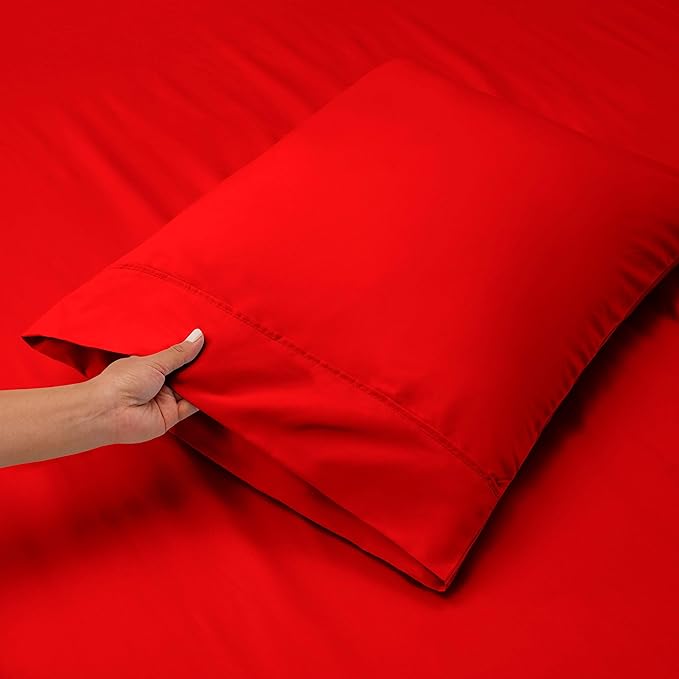 Hearth & Harbor Extra Deep Pocket Sheets - Fits Mattress 18-24 Inches Deep - Extra Deep Pocket Split King Size Sets - 7 Piece Split King Size - Cherry Red