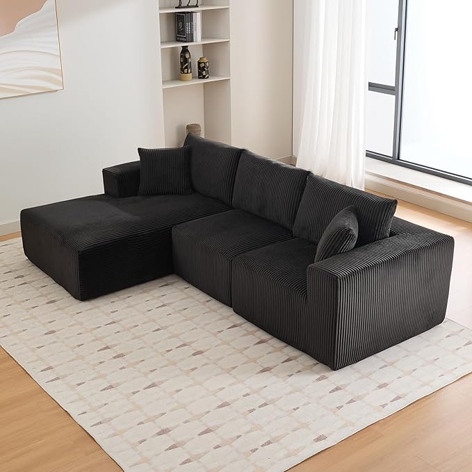 Sectional Cloud Boneless Couch 108" Modern Comfy L-Shape No Assembly Required Convertible Compression Sleeper Modular Sofa with Corduroy Fabric Deep Seat Loveseat + Chaise for Living Room