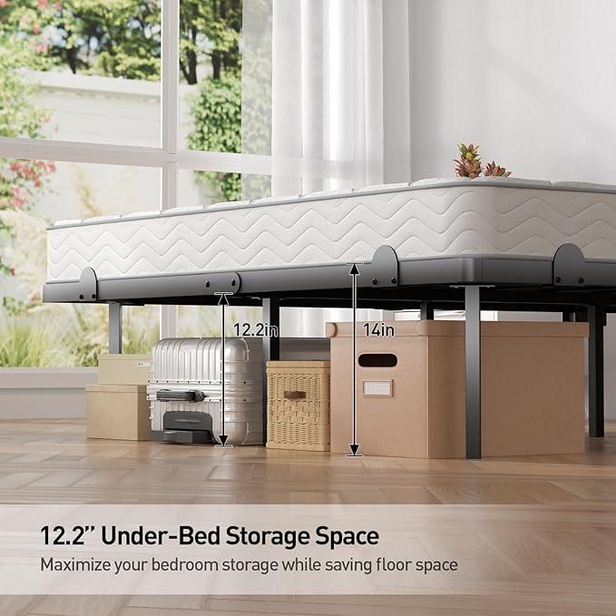 Queen Floating Bed Frame with Headboard, Modern Platform Bed Frame with LED Lights and USB Charging Station, Sturdy Metal Bed Frame for Adults, No Box Spring Needed, Easy Assembly, Noise Free Design