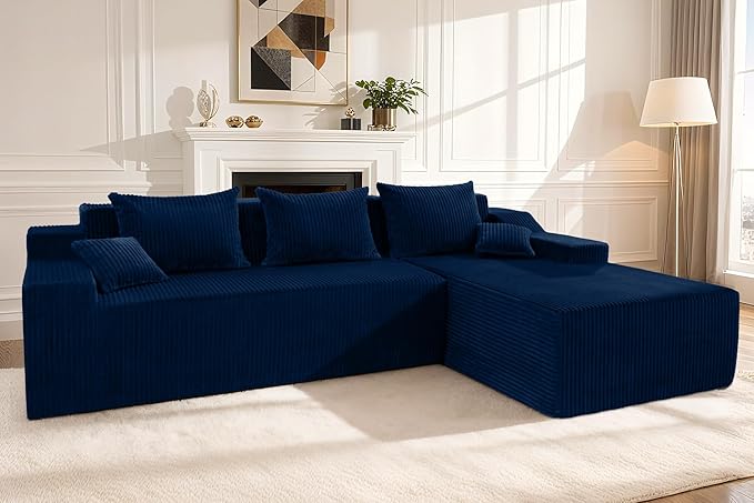 HABUTWAY 101'' Modular Sectional Sofa Cloud Couch with Deep Seat, Modern L-Shaped Convertible Couches Upholstered Couch with Chaise for Living Room Bedroom(Blue, Right-Facing Chaise)