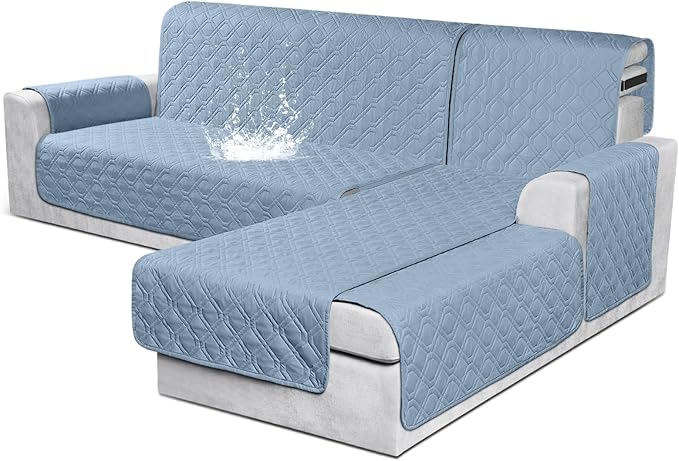 VANSOFY Sectional Couch Covers 100% Waterproof L Shaped Sofa Slipcover 3pcs Reversible Chaise Lounge Cover for Sectional Sofa Furniture Protector Cover for Pets Dog Cat(Small, Azuree)