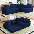 106" L-Shaped Boneless Sectional Couch, 2-Piece 70.87" Modules, Converts to 141.7" Extra-Long Straight Sofa, Corduroy Couch in a Box with Headrest & Back Pillows for Living Room, Dark Blue