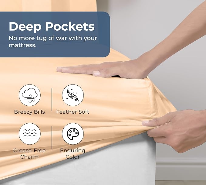 Royale Linens 100% Organic Cotton Fitted Sheet - Percale Weave - Super Soft Deep Pocket Bottom Sheets - Elastic Sheet Full Size - Full Fitted Sheets Only - (54"x75"+15", Sand)