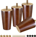 FoDau770 Brown Rubber Wood Furniture Legs 4 Inches, Straight Tapered Wood Feet Mid Century Sofa Legs Set of 4, 5/16" UNC Furniture Feet for Cabinet Couch Dresser Chair Ottoman Table