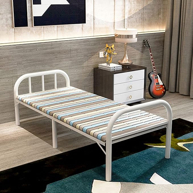 Comfort Bed Folding Single Bed Striped Mattress Carbon Steel Frame Easy to Fold/No Installation/Storage Does Not Take Up Space/Can Bear 400kg Temporary Extra Bed 4 Size (188x120x63cm)