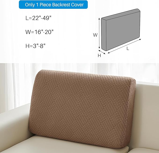 Deep Dream Backrest Cushion Covers, Sectional Couch Back Cushion Covers for Sectional Sofa, Stretch Back Covers for Both Left/Right Couch (1 Piece Backrest Covers, Brown)