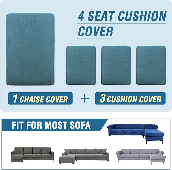 H.VERSAILTEX Sectional Couch Covers 4 Pieces Sofa Seat Cushion Covers L Shape Separate Cushion Couch Chaise Cover for Both Left/Right Sectional Couch (Seat Only: 1 Chaise + 3 Sofa, Storm Blue)