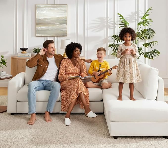 100” L-Shaped Couch with Reversible Chaise, Chenille Modular Sectional Sofa, 4-Seater Corner Couch for Living Room, Apartment, Beige