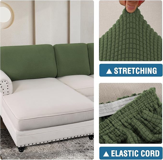H.VERSAILTEX Backrest Cushion Covers Sectional Couch Back Cushion Covers for Sectional Sofa Set for Both Left/Right Couch (Back Only: 1 Chaise + 2 Sofa, Bronze Green)
