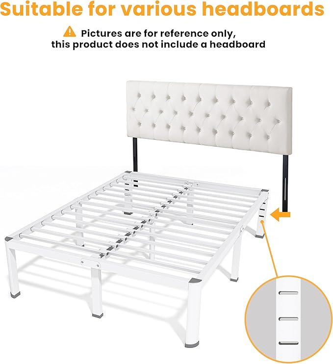 Superay 18 Inch Queen Size Metal Bed Frame with Round Corners, Storage Space Under High Bed Frame-Heavy Duty Steel Slats Support, Noise Free - Easy Assembly - No Box Spring Needed,White