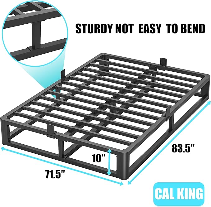 Firpeesy Upgrade Anti Bending and Round Corner Legs 10 inch Metal California King Bed Frame 3500 LBS Heavy Steel Slats Support Platform Bed Frame No Box Spring Needed Platform Noise Free Easy Assembly
