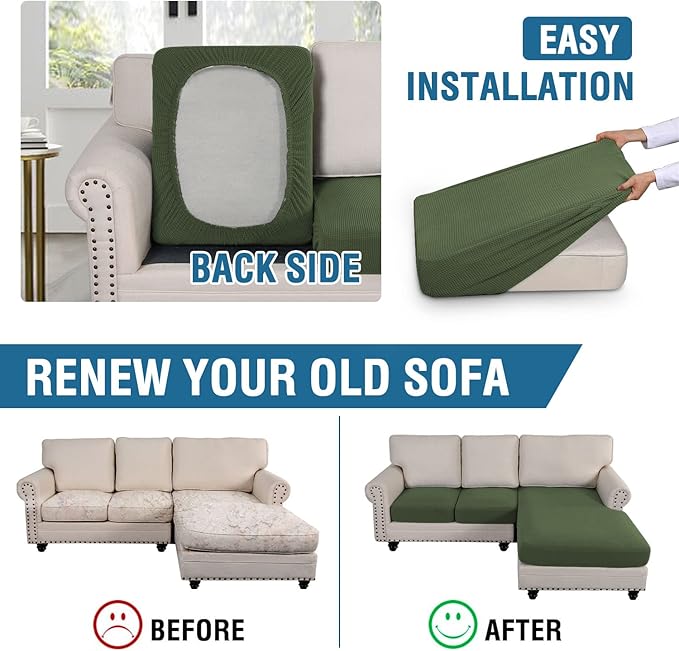 H.VERSAILTEX Sectional Couch Covers 3 Pieces Sofa Seat Cushion Covers L Shape Separate Cushion Couch Chaise Cover for Both Left/Right Sectional Couch (Seat Only: 1 Chaise + 2 Sofa, Bronze Green)