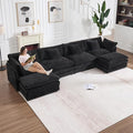 147" Modular Sectional Sofa, Oversized U Shaped Sectionals Cloud Couch, Big Comfy Couch with 2 Ottomans, 6 Seater Chenille Sectional Sofa with Deep Seat and 6 Pillows for Living Room- Black