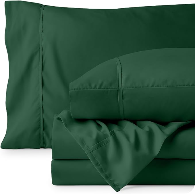 Bare Home Queen Sheet Set - 1800 Ultra-Soft Microfiber Queen Bed Sheets - Double Brushed - Deep Pockets - Easy Fit - 4 Piece Set - Bedding Sheets & Pillowcases (Queen, Forest Green)