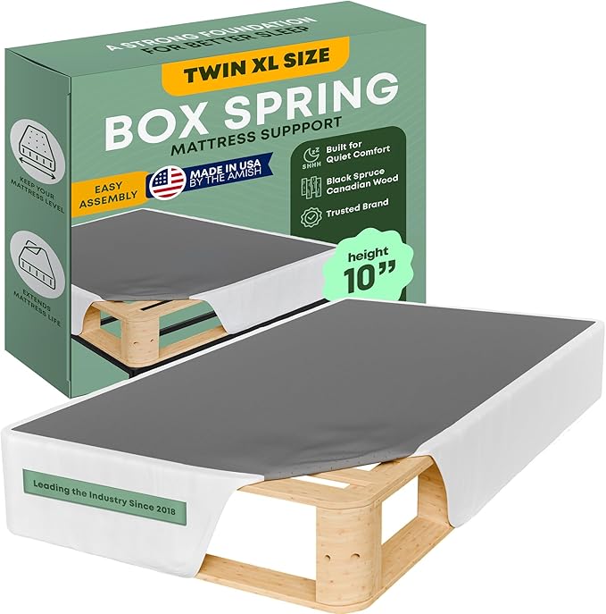 Greaton, 10” Twin XL Box Spring for Twin XL Size Bed – Amish-Made in The USA – Solid Wood Mattress Foundation with Stable & Quiet Support – Flat-Packed & Easy Assembly – White