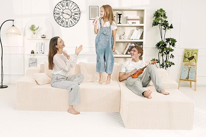 HABUTWAY 101'' Modular Sectional Sofa Cloud Couch with Deep Seat, Modern L-Shaped Convertible Couches Upholstered Couch with Chaise for Living Room Bedroom(Beige, Right-Facing Chaise)