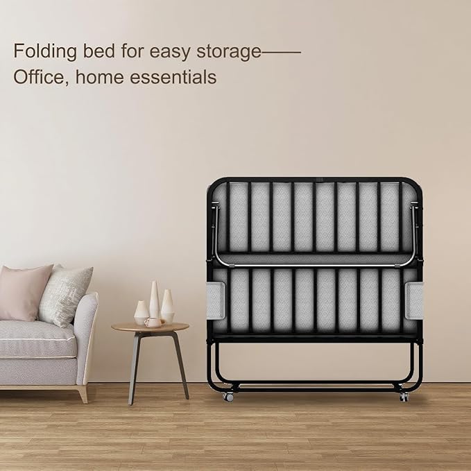 Espsilto Folding Bed with Mattress for Adult - Twin Size75''x38'' Portable Foldable Rollaway Bed for Guest with Thick Memory Foam Mattress